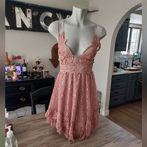 Free People Adella Lace and Burnout Velvet Skater Dress